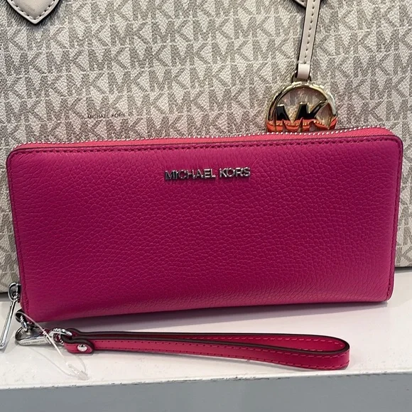 MICHAEL KORS JST Leather Continental Wristlet Phone Case Wallet 
Dragonfruit NWT - Picture 2 of 16